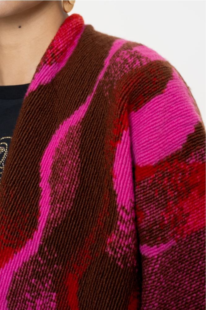 PONCHO MET SWIRLPRINT EN FRANJES 54545 20 BROWN/RED
